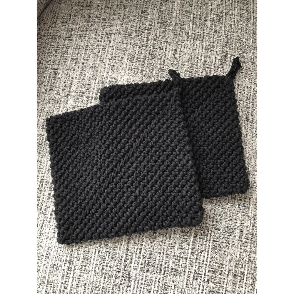 Set of 2 Pot Holders/Hot Pads Crotcheted 100% Worsted 4 Play Cotton Black